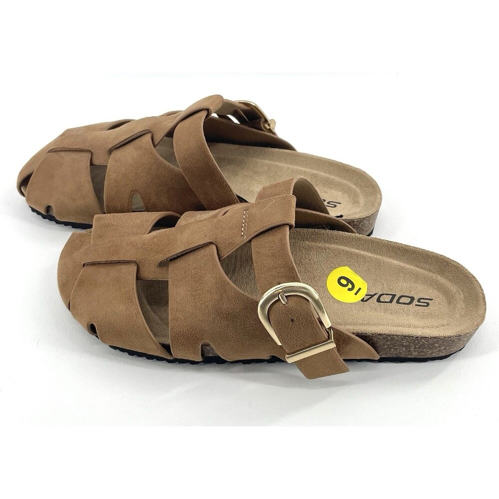 SODA Fisher Women’s Sandals Size 9M Tan Faux Suede Cork Bottom New No Box